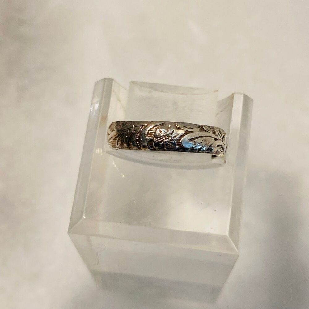 Vintage Lucky Brand Etched Filigree Band Ring Sterling Silver Size 3.75